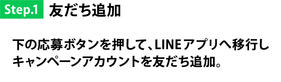 Step1 友だち追加 LINEアプリを起動。友だち追加から二次元コードを読み込みキャンペーンアカウントを友だち追加。