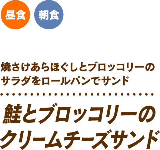 焼さけあらほぐしとブロッコリーのサラダをロールパンでサンド 鮭とブロッコリーのクリームチーズサンド 昼食 朝食